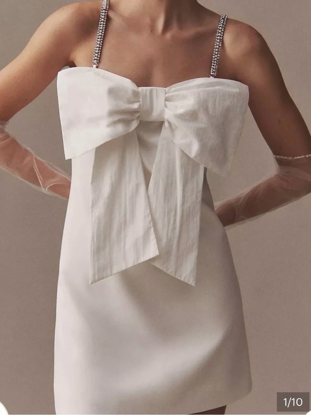 BHLDN White Mini Dress with Statement Bow and Crystal Straps